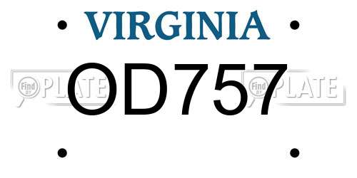 OD757 Virginia License Plate