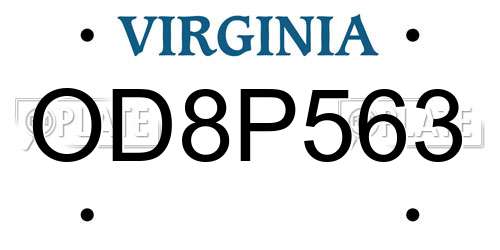 OD8P563 Virginia License Plate