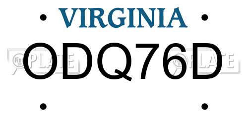 ODQ76D Virginia License Plate