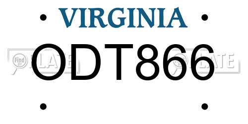 ODT866 Virginia License Plate
