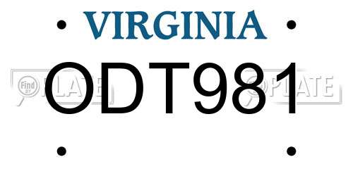ODT981 Virginia License Plate