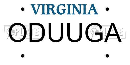 ODUUGA Virginia License Plate