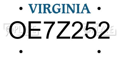 OE7Z252 Virginia License Plate