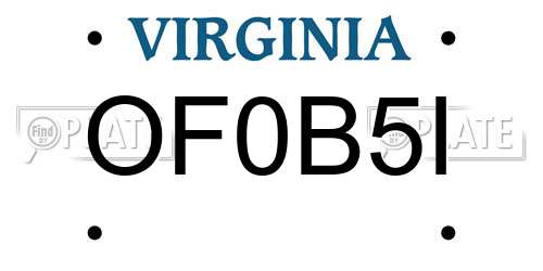 OF0B5I Virginia License Plate