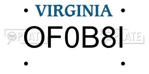 OF0B8I Virginia License Plate
