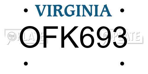 OFK693 Virginia License Plate