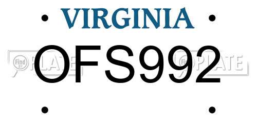 OFS992 Virginia License Plate