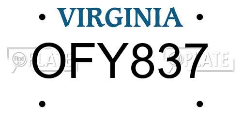 OFY837 Virginia License Plate