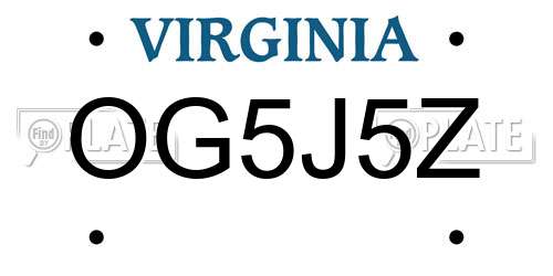 OG5J5Z Virginia License Plate