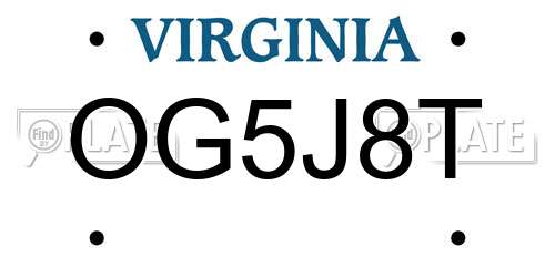 OG5J8T Virginia License Plate
