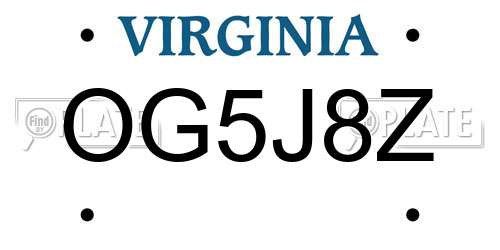 OG5J8Z Virginia License Plate