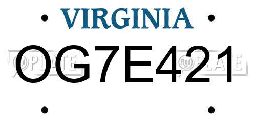 OG7E421 Virginia License Plate