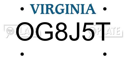 OG8J5T Virginia License Plate