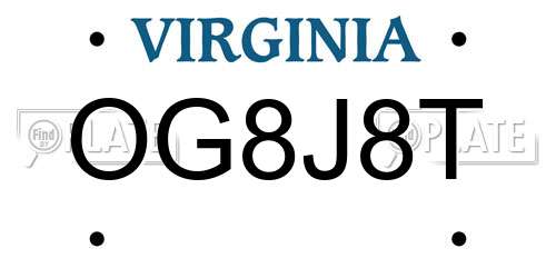 OG8J8T Virginia License Plate