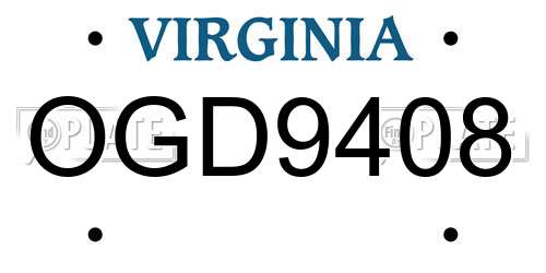 OGD9408 Virginia License Plate