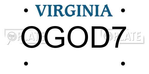 OGOD7 Virginia License Plate