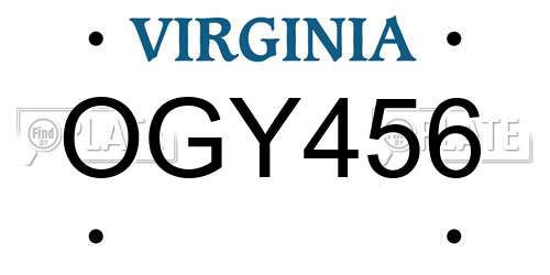 OGY456 Virginia License Plate