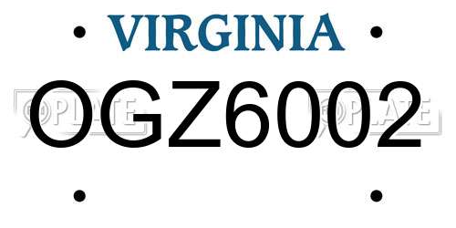 OGZ6002 Virginia License Plate