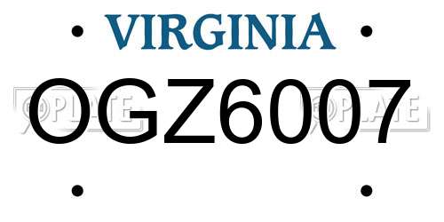 OGZ6007 Virginia License Plate