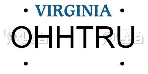 OHHTRU Virginia License Plate