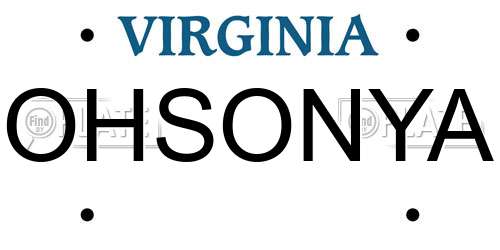 OHSONYA Virginia License Plate