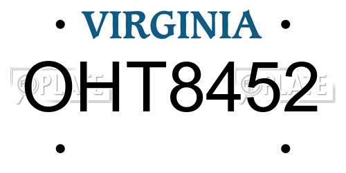 OHT8452 Virginia License Plate