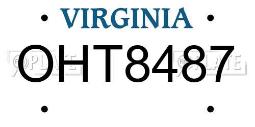 OHT8487 Virginia License Plate