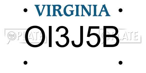 OI3J5B Virginia License Plate