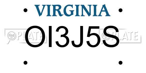 OI3J5S Virginia License Plate