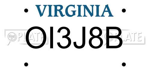 OI3J8B Virginia License Plate