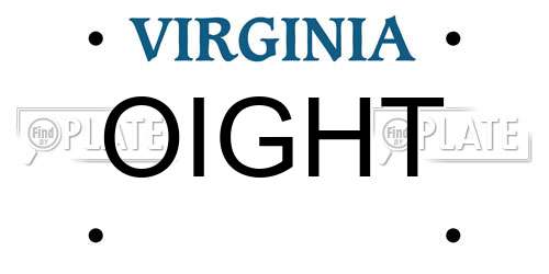 OIGHT Virginia License Plate