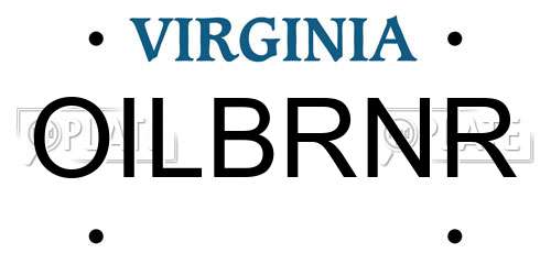 OILBRNR Virginia License Plate