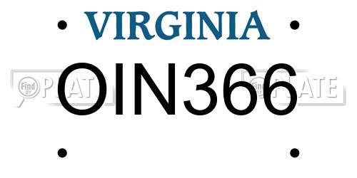 OIN366 Virginia License Plate
