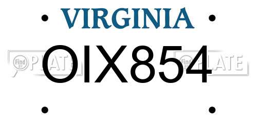 OIX854 Virginia License Plate