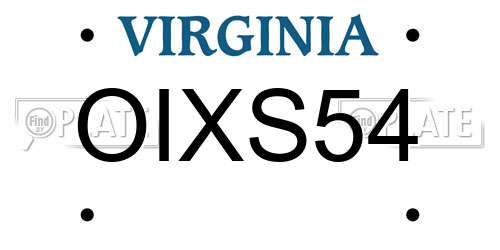 OIXS54 Virginia License Plate