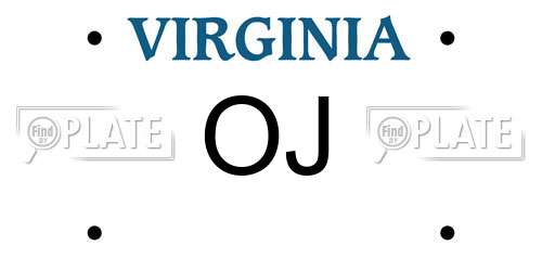 OJ Virginia License Plate