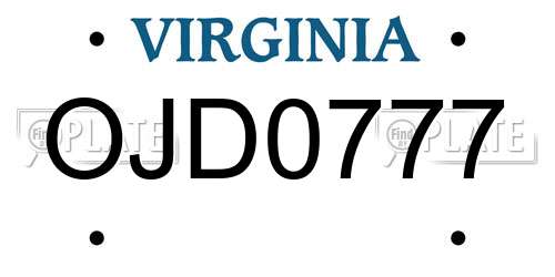 OJD0777 Virginia License Plate