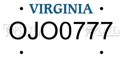 OJO0777 Virginia License Plate
