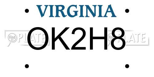 OK2H8 Virginia License Plate
