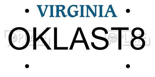 OKLAST8 Virginia License Plate