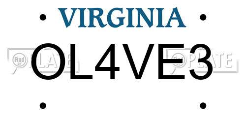 OL4VE3 Virginia License Plate