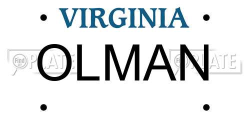 OLMAN Virginia License Plate