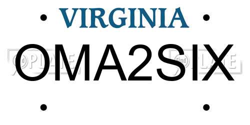 OMA2SIX Virginia License Plate