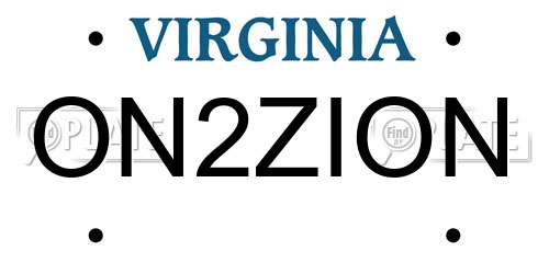 ON2ZION Virginia License Plate