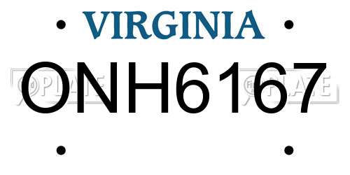 ONH6167 Virginia License Plate