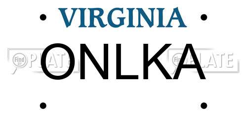 ONLKA Virginia License Plate