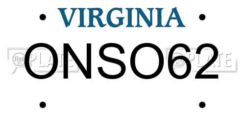 ONSO62 Virginia License Plate