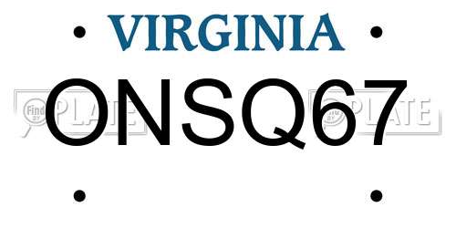 ONSQ67 Virginia License Plate