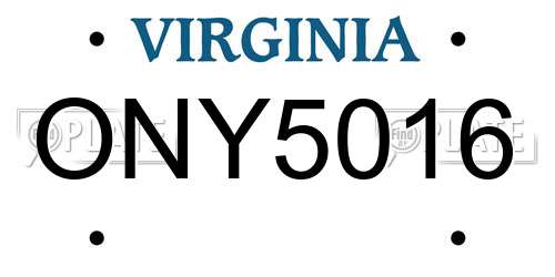 ONY5016 Virginia License Plate