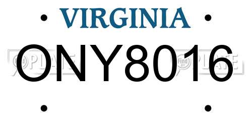 ONY8016 Virginia License Plate